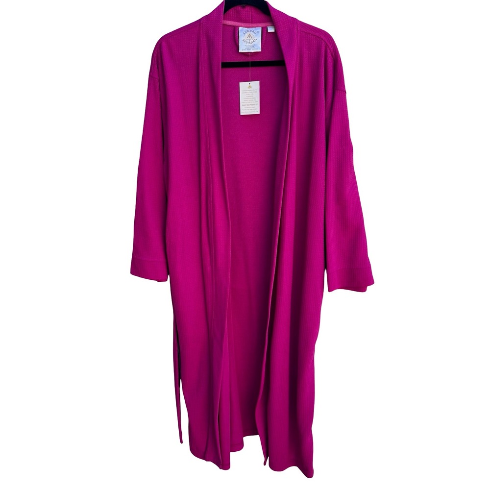 Aegean Apparel Womens Waffle Knit Robe Fuchsia Pink Long Spa Bathrobe Size L NEW